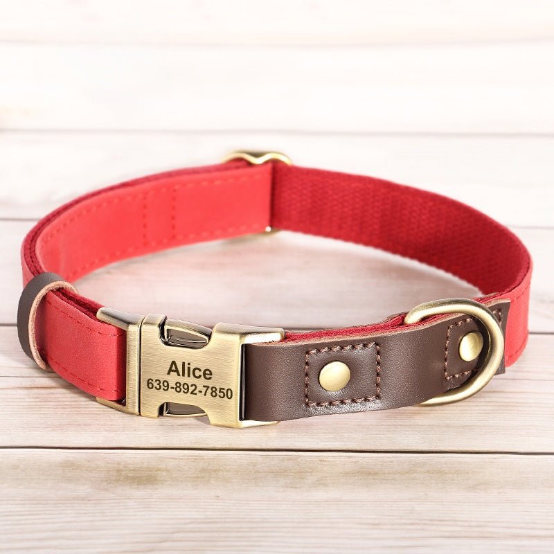 Handmade Leather Engraved Anti - Lost Dog Collar for Medium Large Dogs - PIKAPIKA