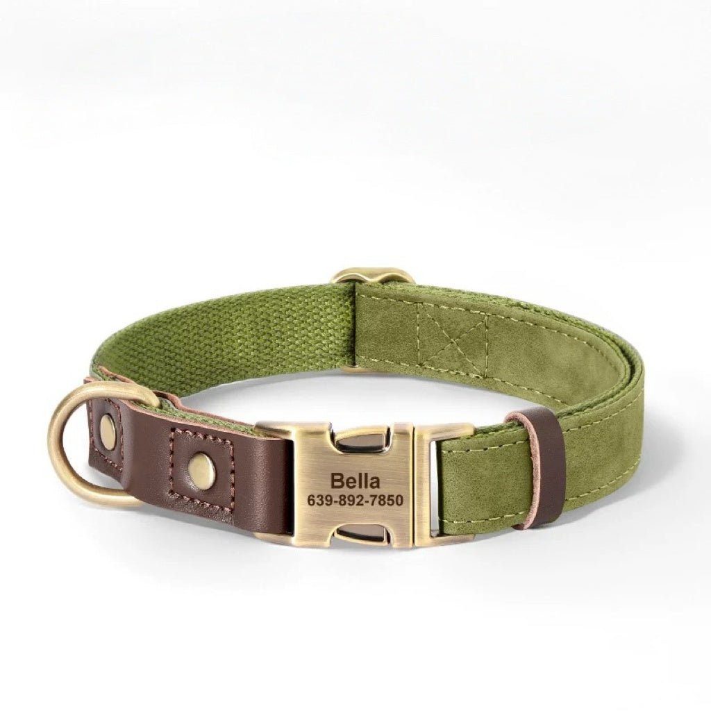 Handmade Leather Engraved Anti - Lost Dog Collar for Medium Large Dogs - PIKAPIKA