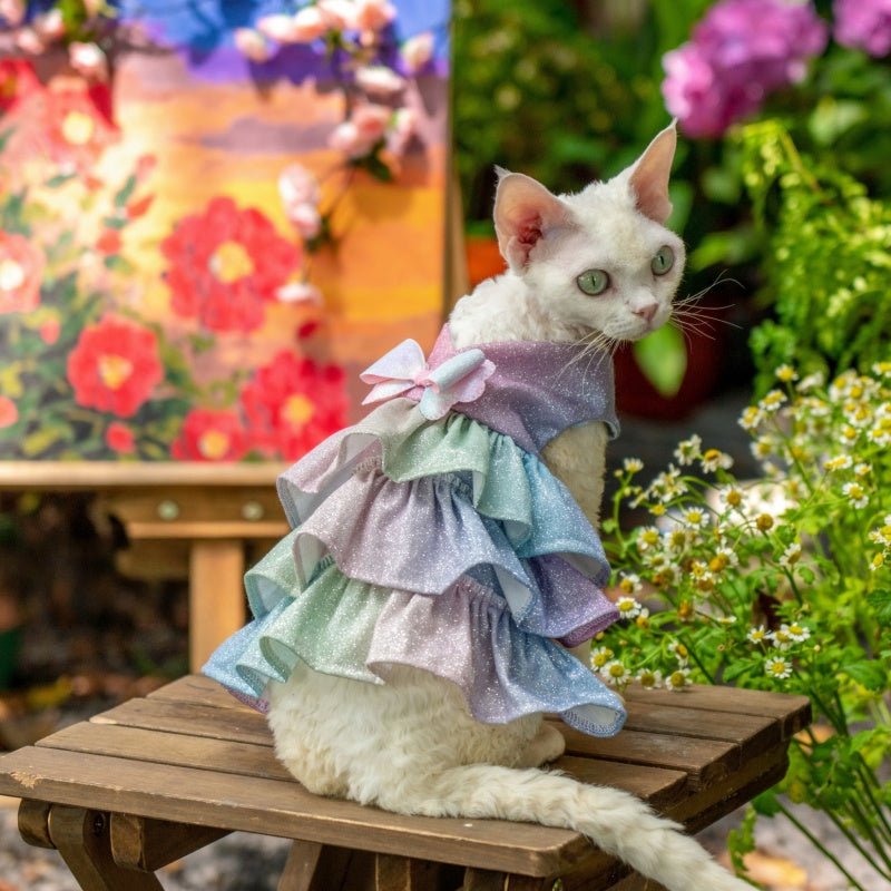 princess cat dress MissyMoMo Seashell Print Dress & Bow Tie Set, Dress for Cats, S, Plum