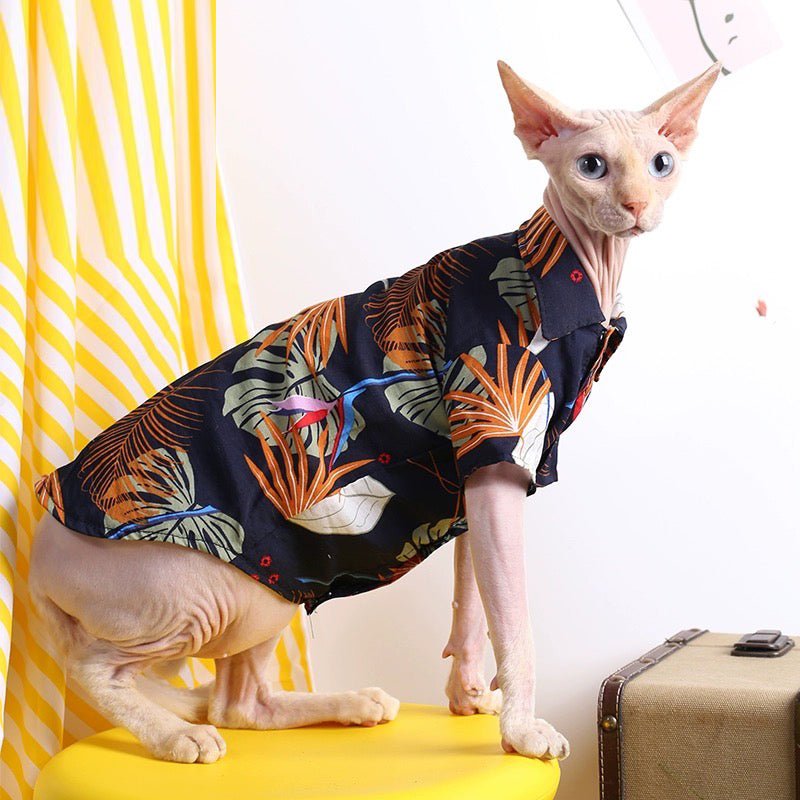 Hawaii Cotton Breathable Palm Leaf Print Shirt Sphynx Cat Clothes - PIKAPIKA