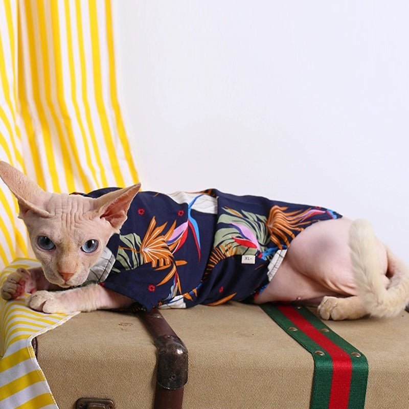Hawaii Cotton Breathable Palm Leaf Print Shirt Sphynx Cat Clothes - PIKAPIKA