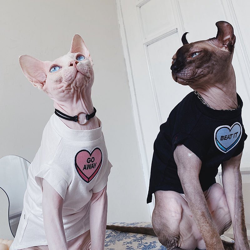 Heart Embroidered Cotton T-shirt Sphynx Cat Clothes - PIKAPIKA