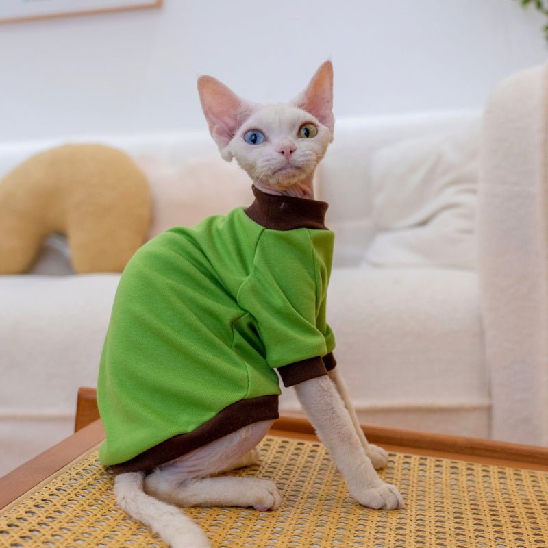 High - Quality Cotton Color Block T-Shirt Summer Base Layer Sphynx Cat Clothes - PIKAPIKA