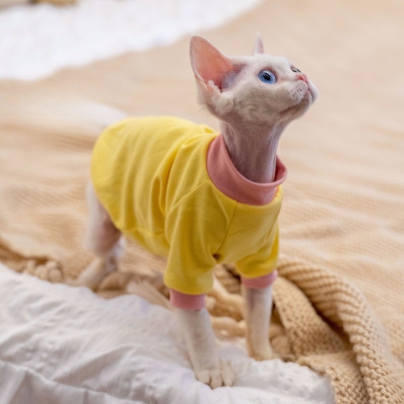 High - Quality Cotton Color Block T-Shirt Summer Base Layer Sphynx Cat Clothes - PIKAPIKA
