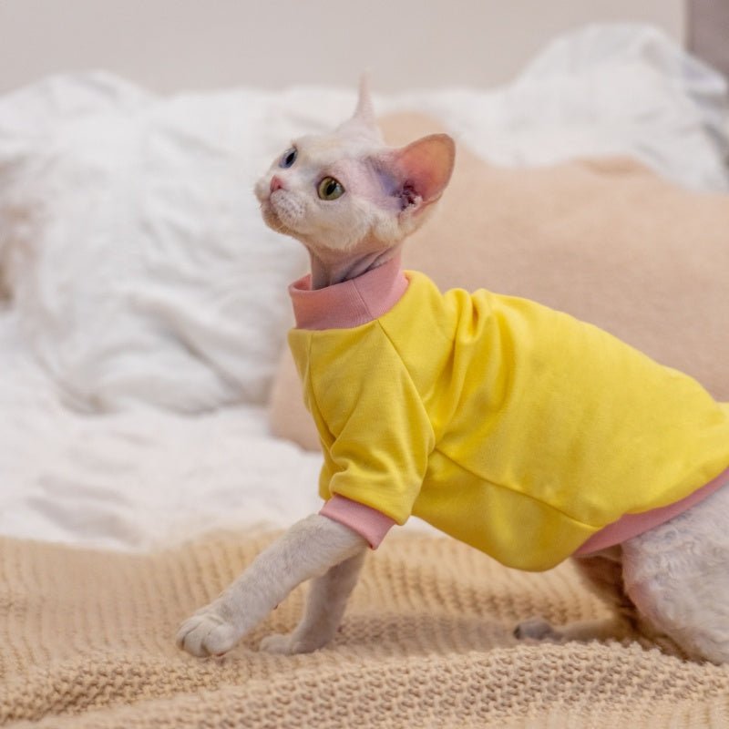 High - Quality Cotton Color Block T-Shirt Summer Base Layer Sphynx Cat Clothes - PIKAPIKA