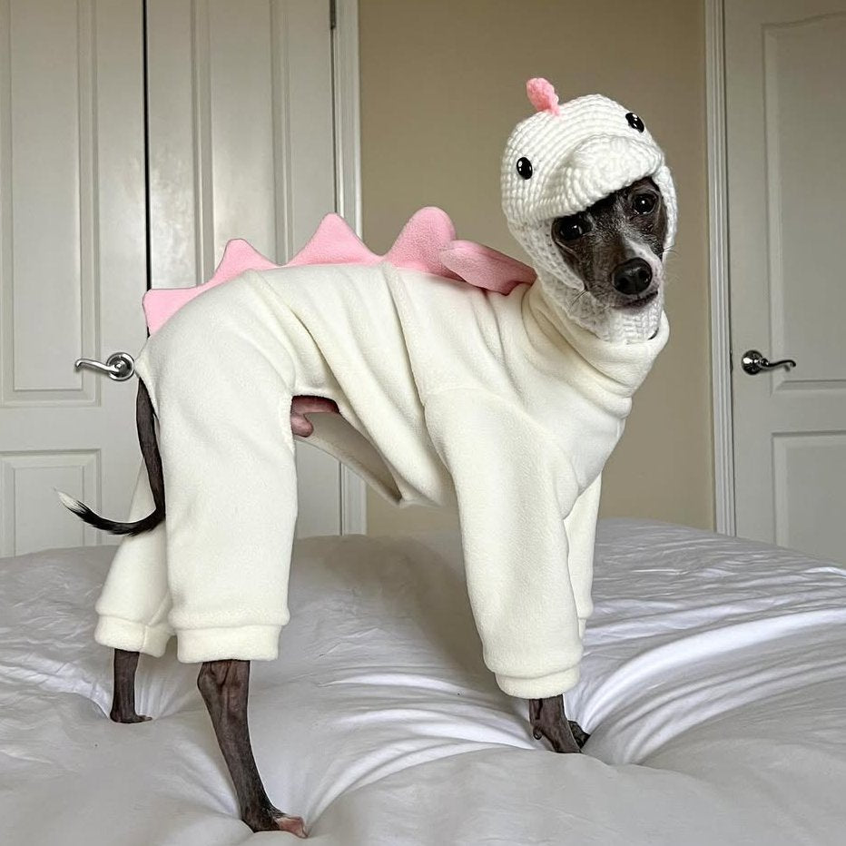 Italian Greyhound Onesies Double Fleece Dinosaur Thick Whippet Dog Clothes White - PIKAPIKA