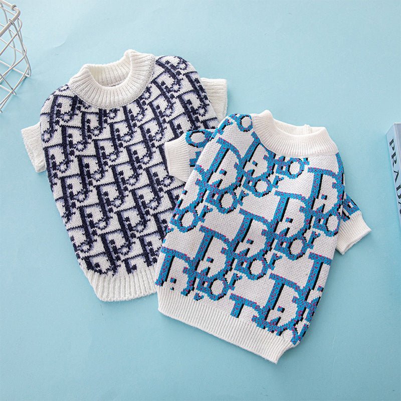 Knitwear Sweater Dog Clothes Navy Luxury Designer Style Round Collar - PIKAPIKA