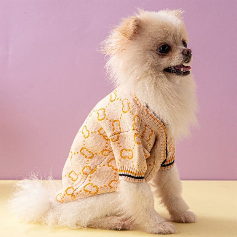 Knitwear Sweater Dog Clothes V - Neck Button Vintage Retro Style - PIKAPIKA