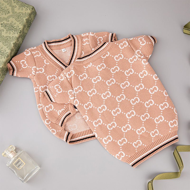 Knitwear Sweater Dog Clothes V - Neck Button Vintage Retro Style Soft Khaki - PIKAPIKA