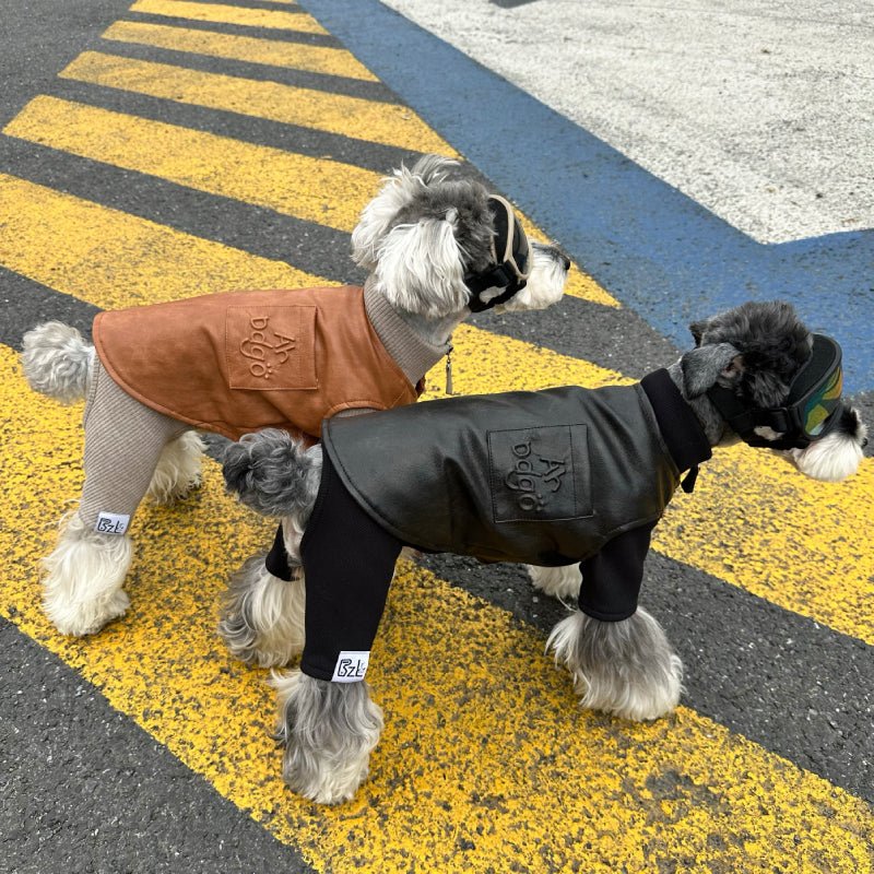 Leather Zip Vest Soft Jacket Fleece Onesies for Schnauzer Bichon Teddy - PIKAPIKA