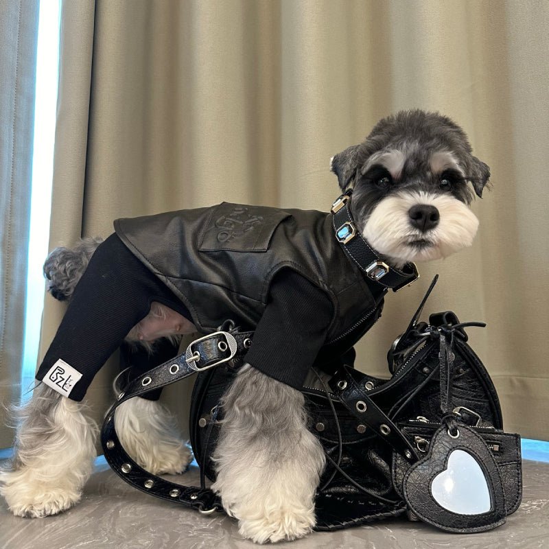 Leather Zip Vest Soft Jacket Fleece Onesies for Schnauzer Bichon Teddy - PIKAPIKA