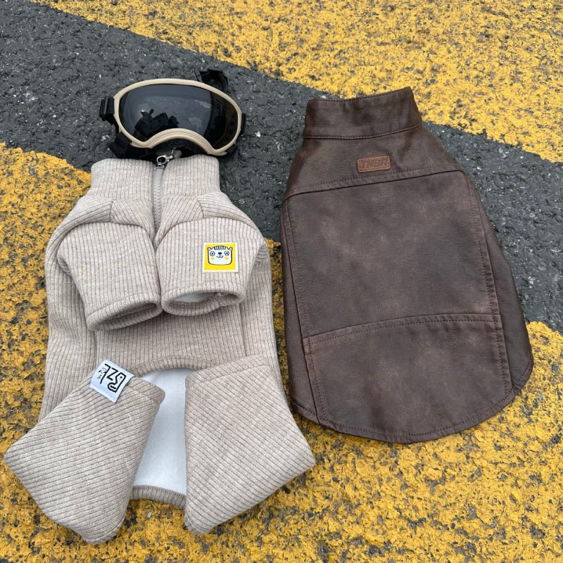 Leather Zip Vest Soft Jacket Fleece Onesies for Schnauzer Bichon Teddy - PIKAPIKA