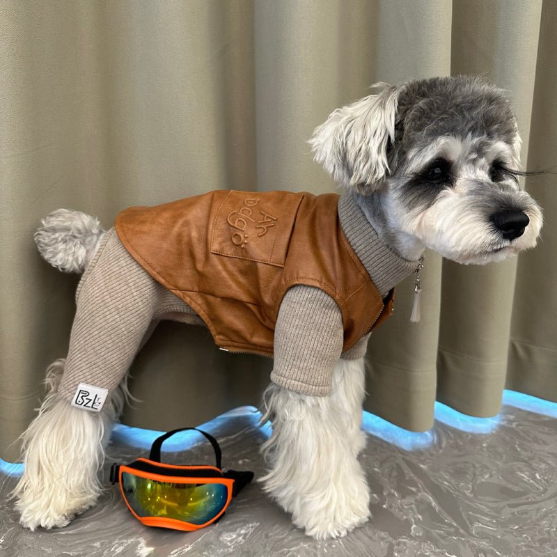 Leather Zip Vest Soft Jacket Fleece Onesies for Schnauzer Bichon Teddy - PIKAPIKA