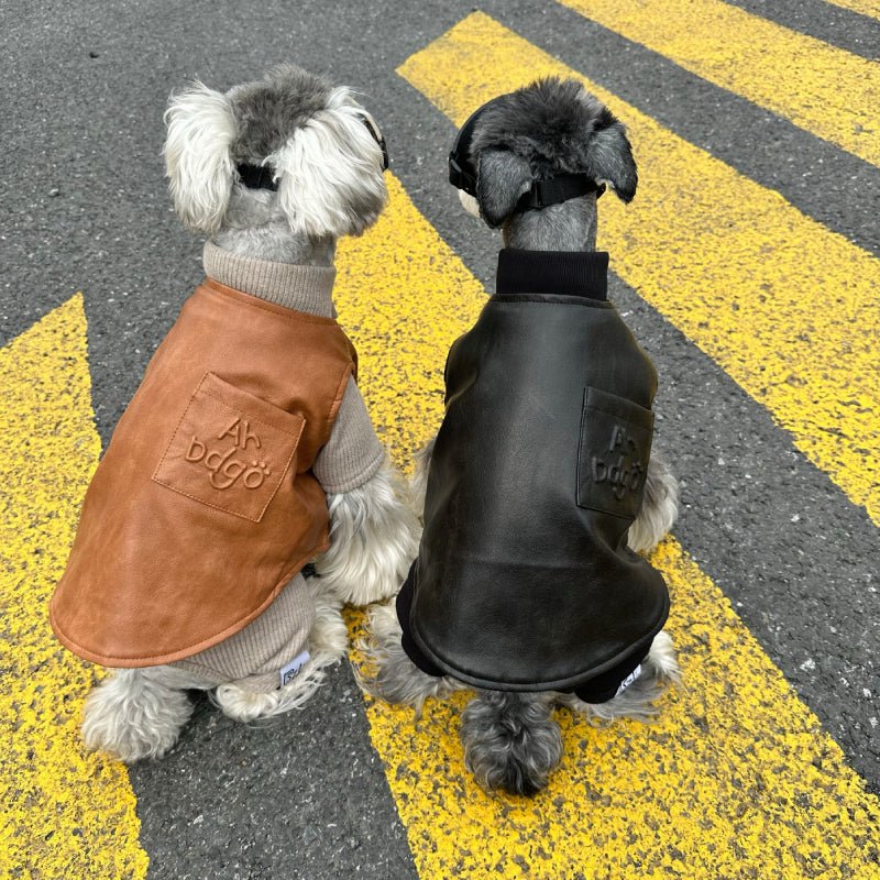 Leather Zip Vest Soft Jacket Fleece Onesies for Schnauzer Bichon Teddy - PIKAPIKA