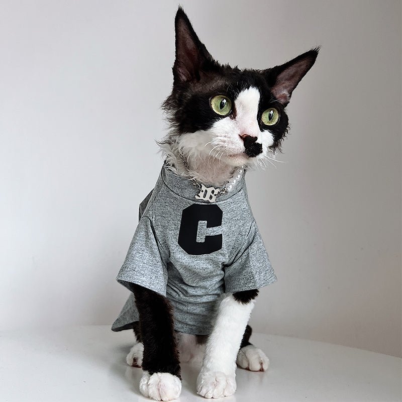 Letter Print T-shirt Cat Clothes - PIKAPIKA