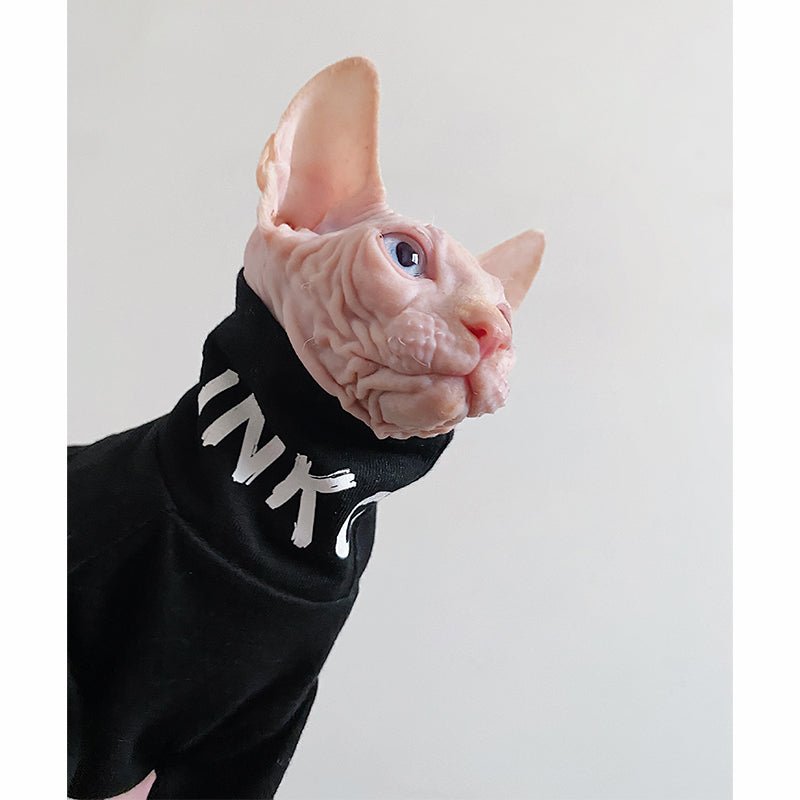 Letter Printed Turtleneck T-shirt Sphynx Cat Clothes - PIKAPIKA