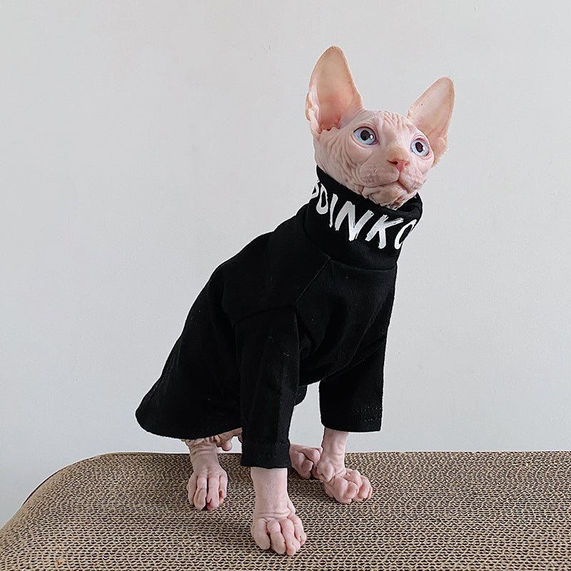 Letter Printed Turtleneck T-shirt Sphynx Cat Clothes - PIKAPIKA