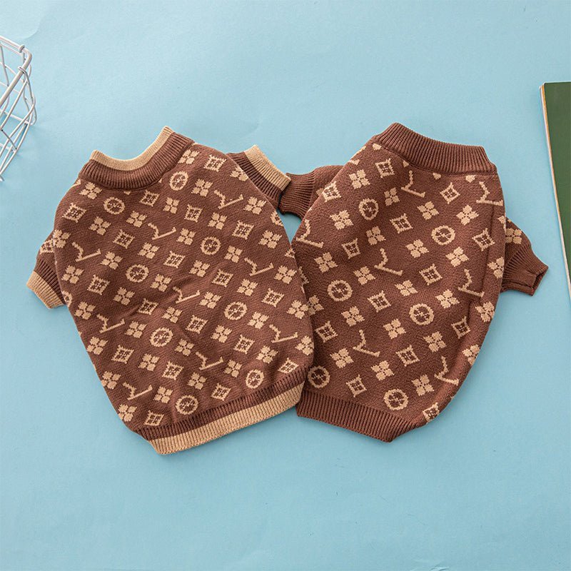 Luxury Designer Style Knitwear Sweater Dog Clothes Brown - PIKAPIKA
