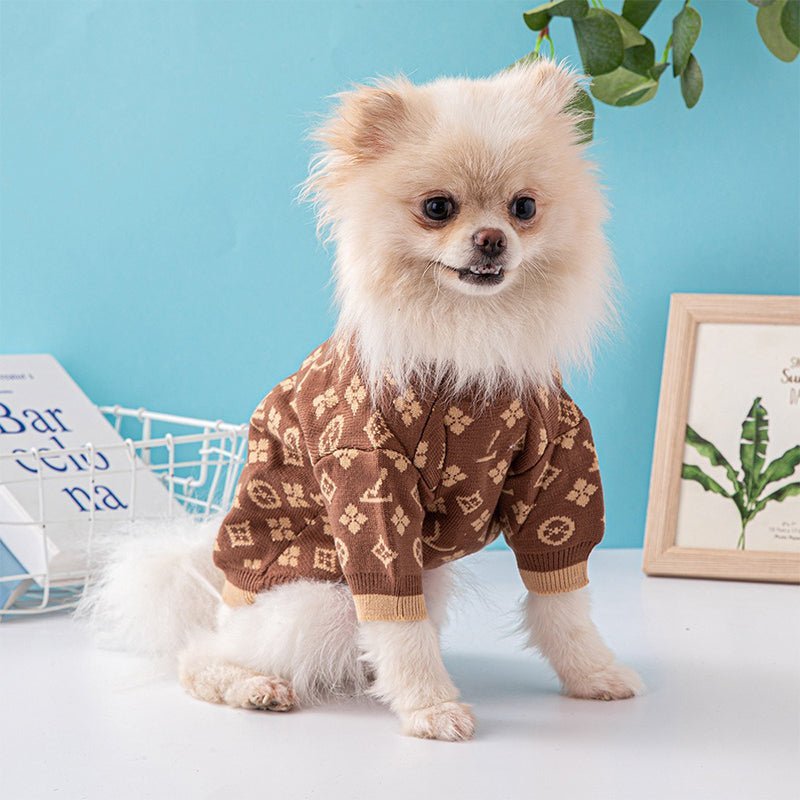 Luxury Designer Style Knitwear Sweater Dog Clothes Brown - PIKAPIKA