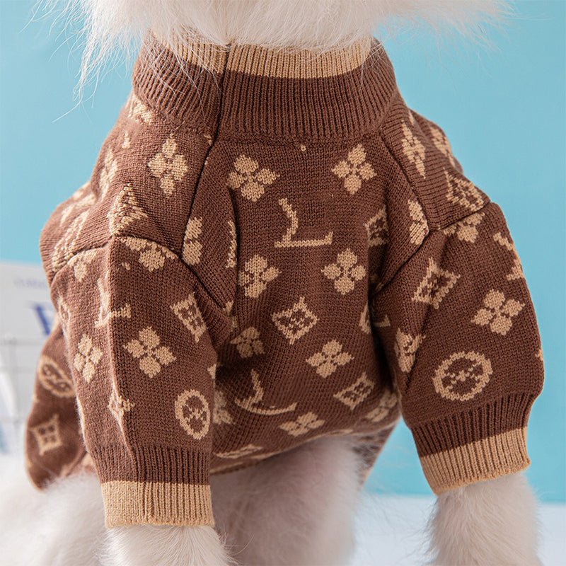 Luxury Designer Style Knitwear Sweater Dog Clothes Brown - PIKAPIKA