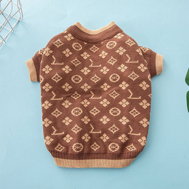 Luxury Designer Style Knitwear Sweater Dog Clothes Brown - PIKAPIKA