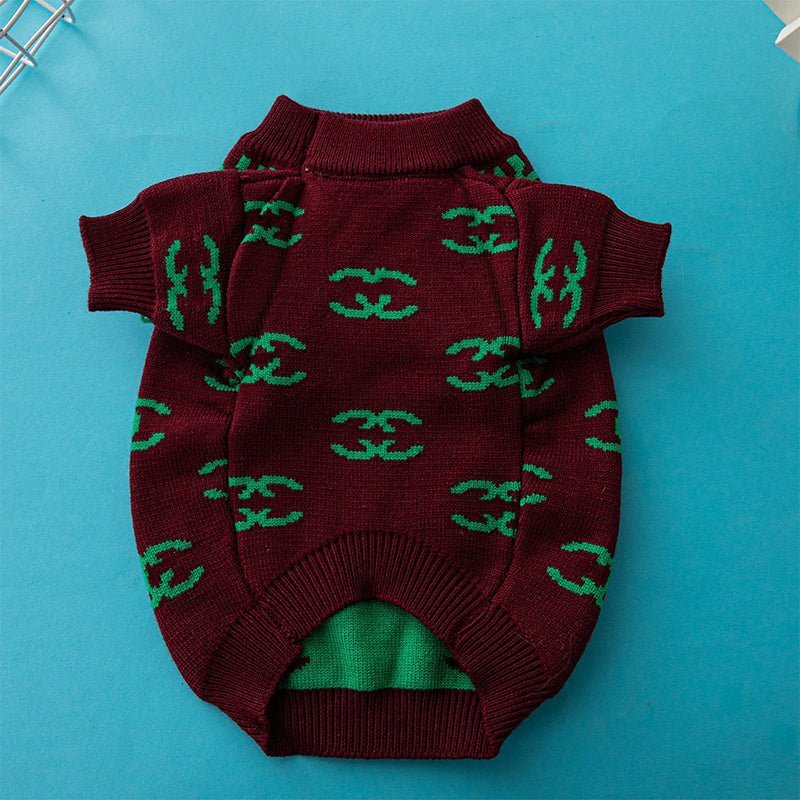 Luxury Designer Style Knitwear Sweater Dog Clothes Dark Brown Green - PIKAPIKA