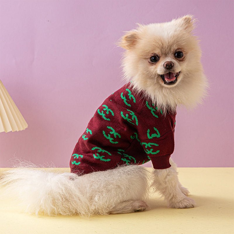 Luxury Designer Style Knitwear Sweater Dog Clothes Dark Brown Green - PIKAPIKA
