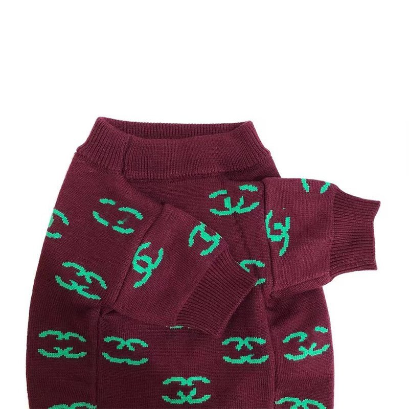 Luxury Designer Style Knitwear Sweater Dog Clothes Dark Brown Green - PIKAPIKA