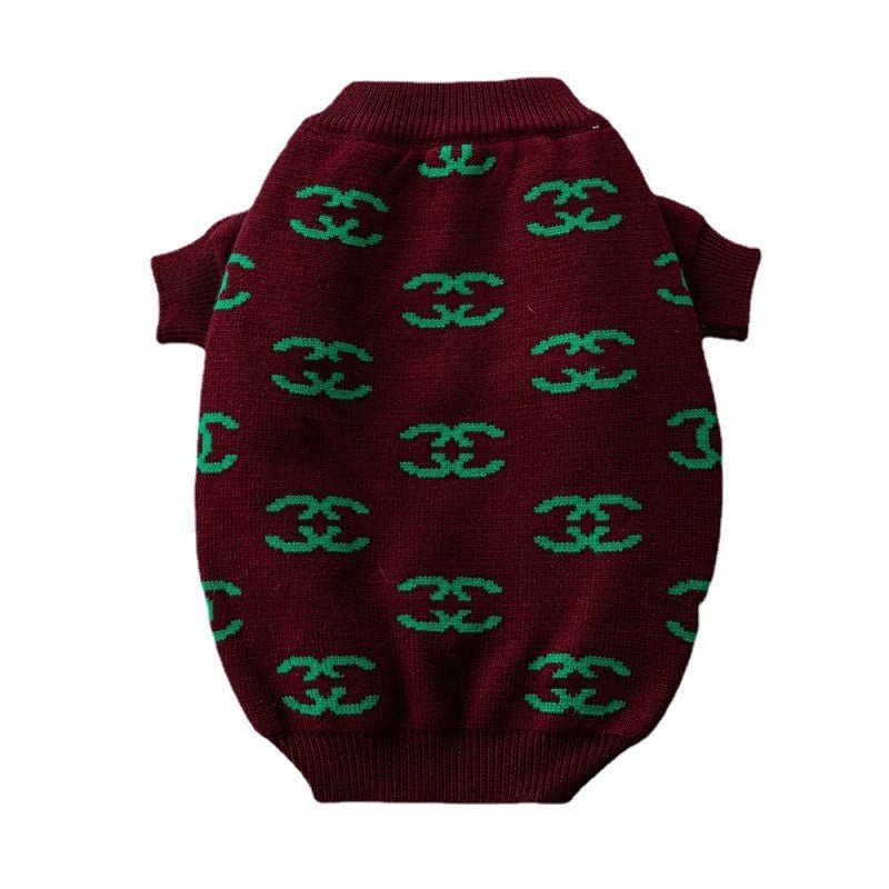 Luxury Designer Style Knitwear Sweater Dog Clothes Dark Brown Green - PIKAPIKA