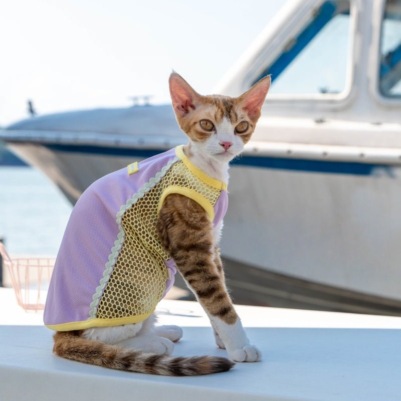 Mesh Splice Breathable Elastic Cooling Sun Protection Vest Sphynx Cat Clothes - PIKAPIKA