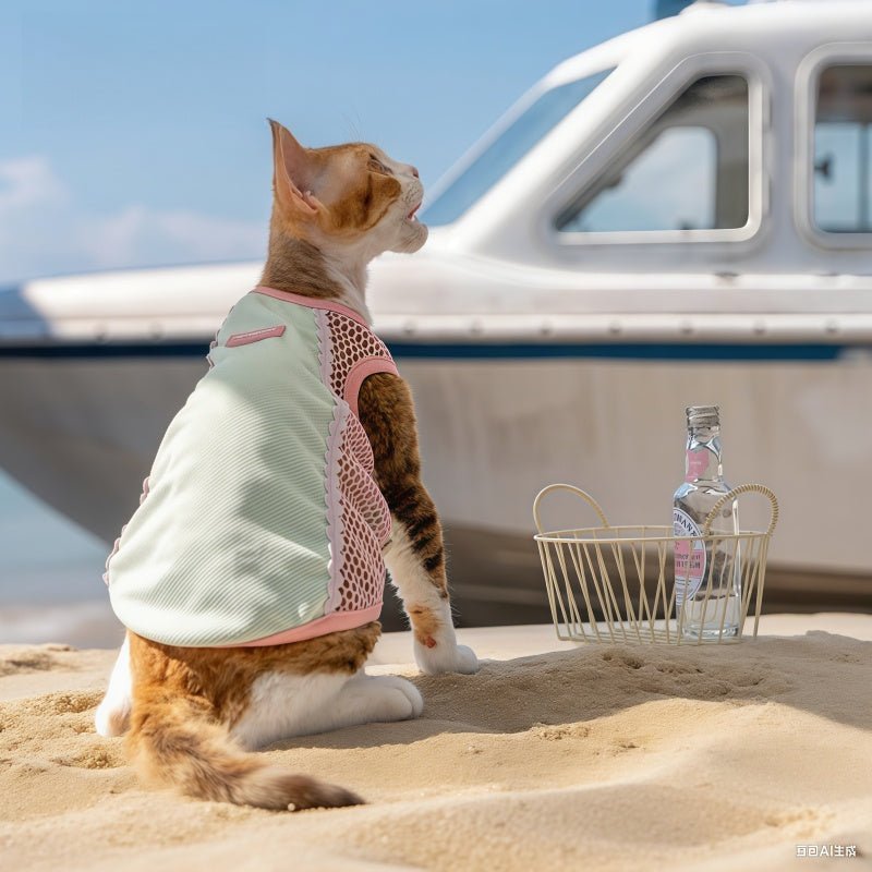 Mesh Splice Breathable Elastic Cooling Sun Protection Vest Sphynx Cat Clothes - PIKAPIKA