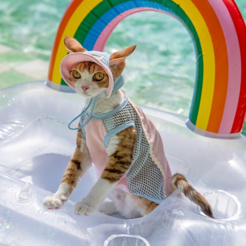 Mesh Splice Breathable Elastic Cooling Sun Protection Vest Sphynx Cat Clothes - PIKAPIKA