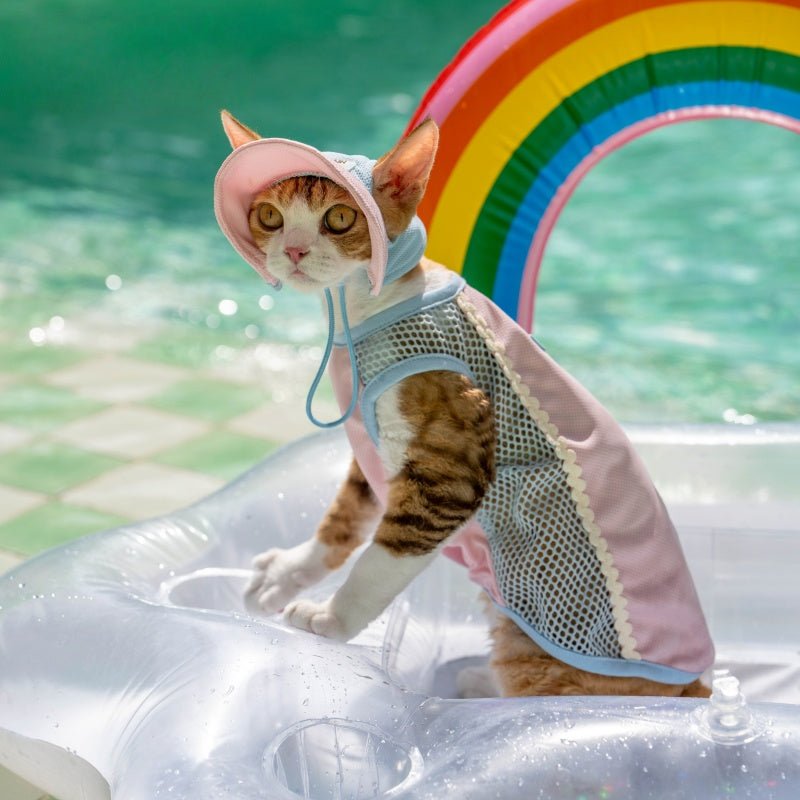Mesh Splice Breathable Elastic Cooling Sun Protection Vest Sphynx Cat Clothes - PIKAPIKA