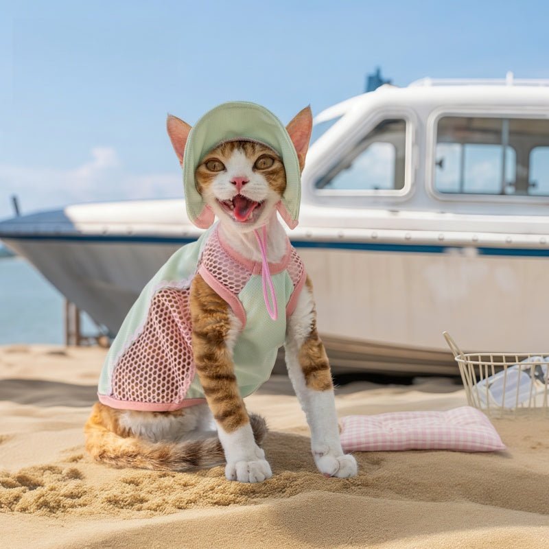 Mesh Splice Breathable Elastic Cooling Sun Protection Vest Sphynx Cat Clothes - PIKAPIKA