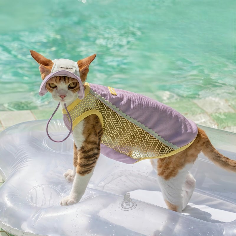 Mesh Splice Breathable Elastic Cooling Sun Protection Vest Sphynx Cat Clothes - PIKAPIKA