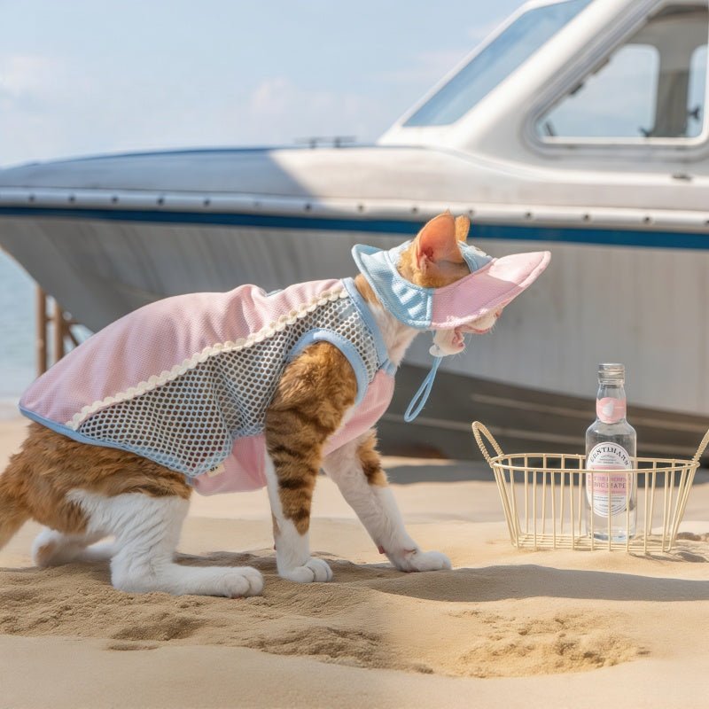 Mesh Splice Breathable Elastic Cooling Sun Protection Vest Sphynx Cat Clothes - PIKAPIKA