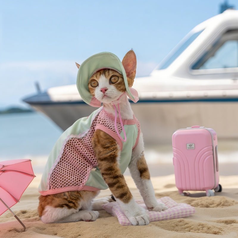Mesh Splice Breathable Elastic Cooling Sun Protection Vest Sphynx Cat Clothes - PIKAPIKA