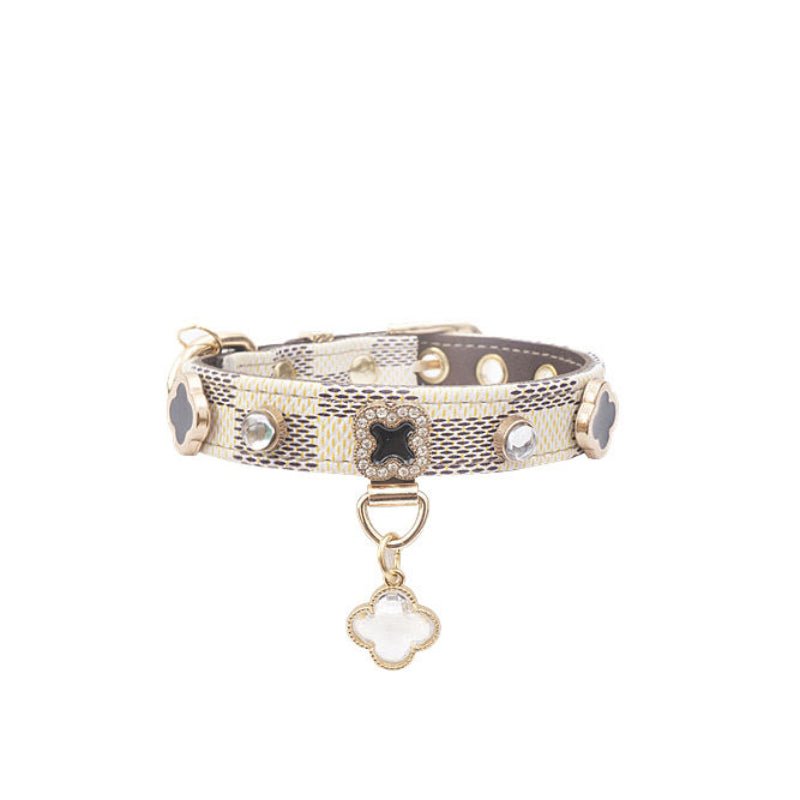 Monogram Dog Collar Leash Set PU Leather Adjustable - PIKAPIKA