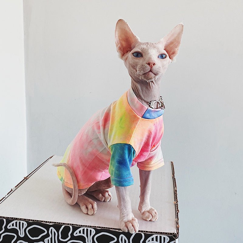 Multicolor Tie-dye T-shirt Sphynx Cat Clothes - PIKAPIKA