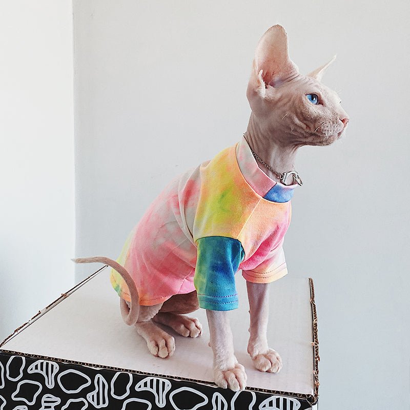 Multicolor Tie-dye T-shirt Sphynx Cat Clothes - PIKAPIKA