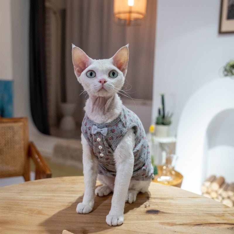 Pearl Stretch Bow Vest for Sphynx & Devon Cats - PIKAPIKA