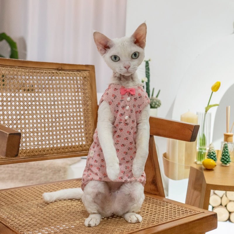 Pearl Stretch Bow Vest for Sphynx & Devon Cats - PIKAPIKA