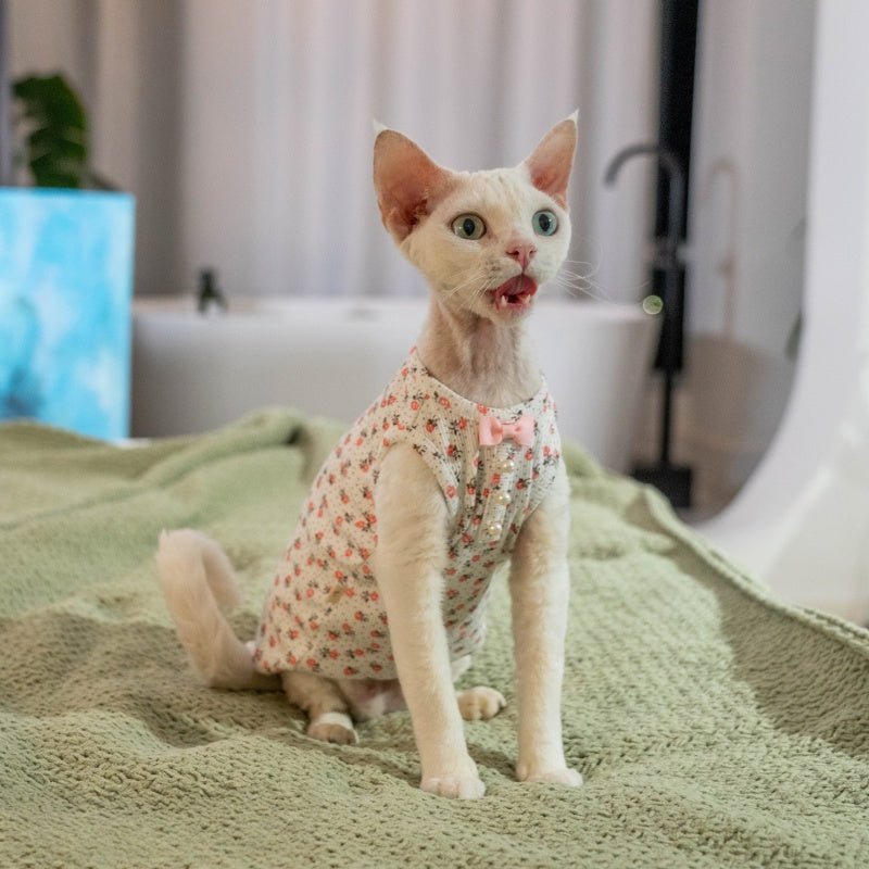 Pearl Stretch Bow Vest for Sphynx & Devon Cats - PIKAPIKA