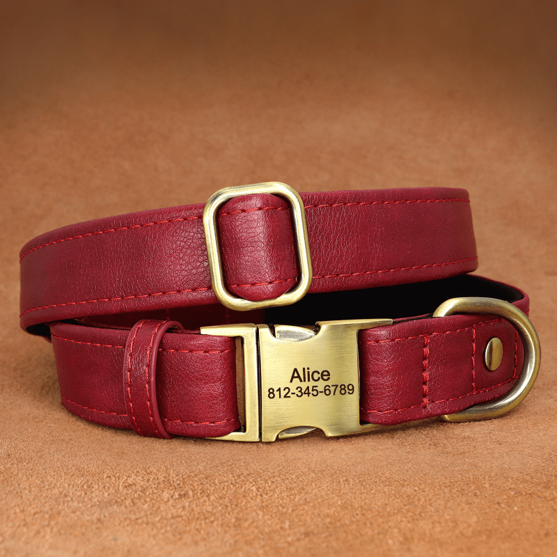 Personalized Leather Dog Collar Custom ID Tag Anti - Lost for Medium Big Dogs - PIKAPIKA