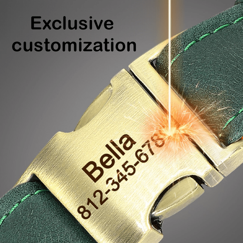 Personalized Leather Dog Collar Custom ID Tag Anti - Lost for Medium Big Dogs - PIKAPIKA