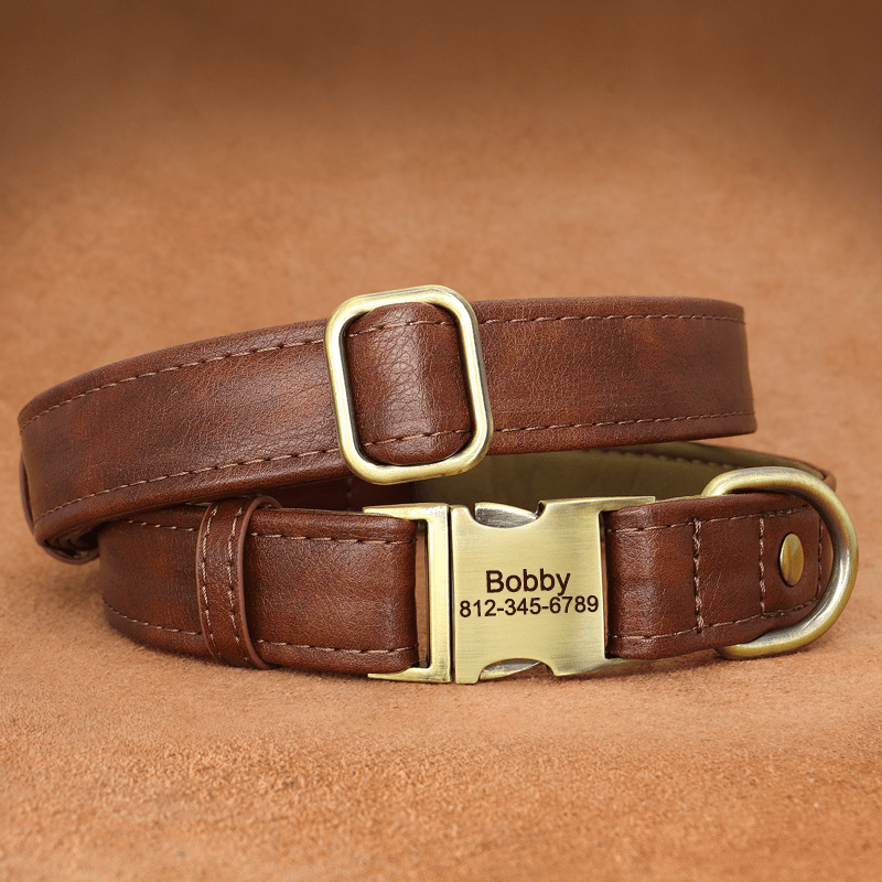 Personalized Leather Dog Collar Custom ID Tag Anti - Lost for Medium Big Dogs - PIKAPIKA