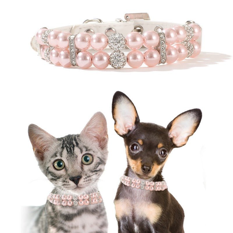 Pet Accessory Dog Collar Cat Pearl Necklace with Leashes - PIKAPIKA