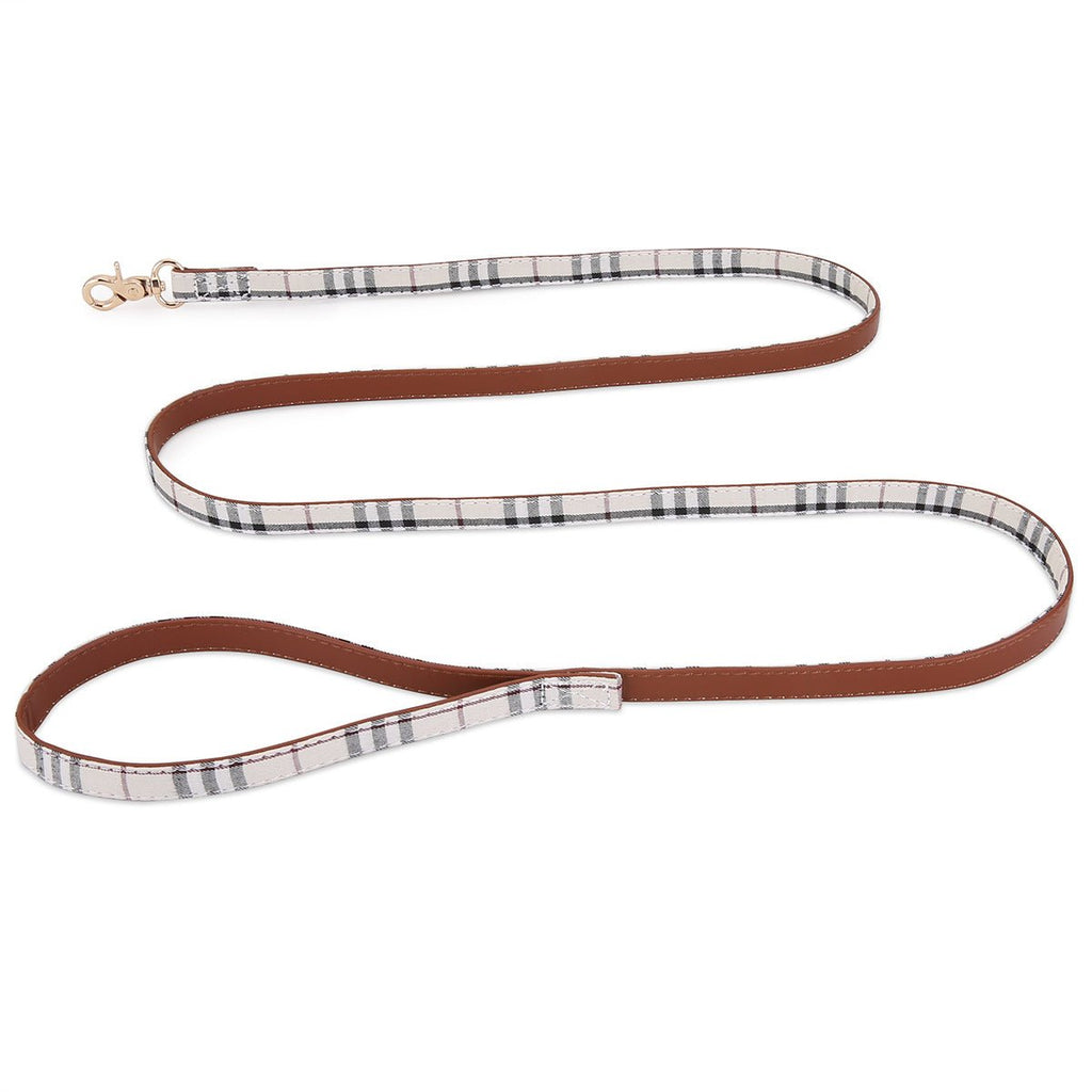 Pet Bandana Collar Leashes Set PU Leather Triangle Tartan Towels Adjustable - PIKAPIKA