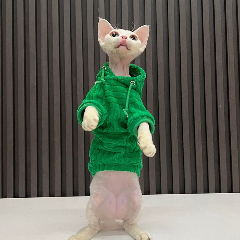 Designer Fabric Fleece Thick Warm Hoodie Sphynx Cat Clothes - PIKAPIKA