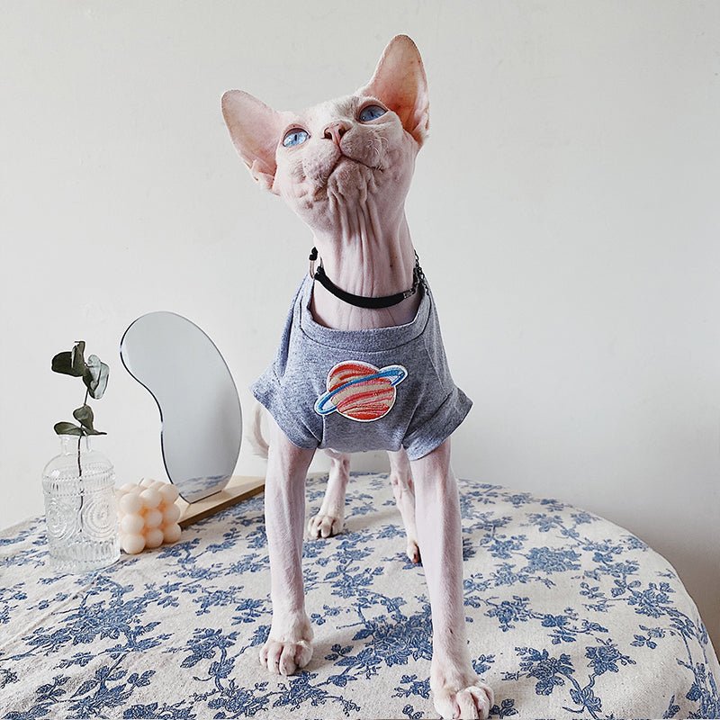 Planet Embroidered T-shirt Sphynx Cat Clothes - PIKAPIKA